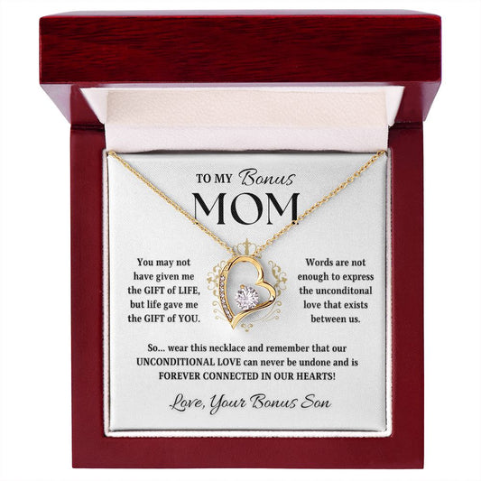To My Bonus Mom | Forever Connected at Heart | From Bonus Son (Forever Love Necklace)