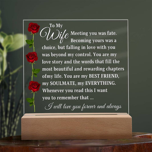 To My Wife | Forever and Always (Rose Acrylic Square Plaque with LED Light)