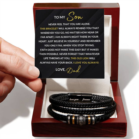 To My Son | NEVER ALONE | From Dad (Men's Love You Forever Bracelet)