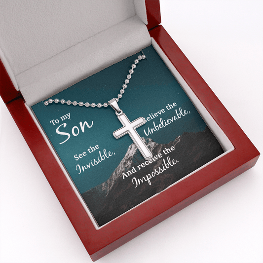 To My Son | See, Believe, Receive (Personalized Cross Necklace)