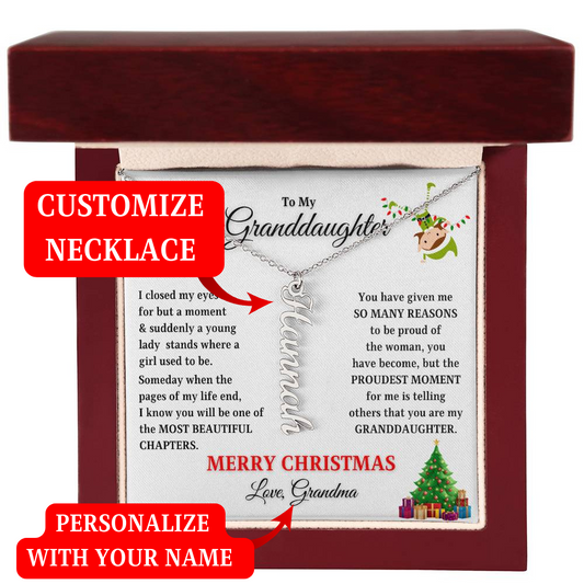 To My Granddaughter | Proudest Moment | Merry Christmas Personalized Grandparent Signature (Vertical Name Necklace)