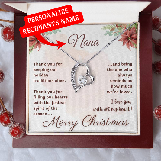 Merry Christmas (Grandma's Name) | Holiday Traditions (Forever Love Necklace)