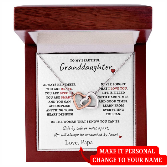 To My Granddaughter | ALWAYS REMEMBER | From Grandparent Personalized Signature (Interlocking Hearts Necklace)