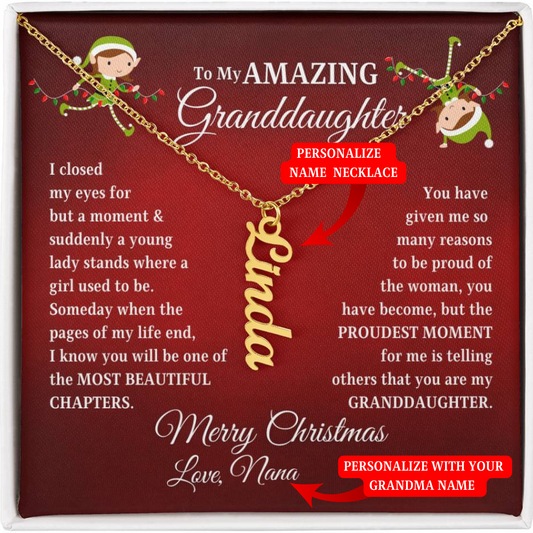 To My Amazing Granddaughter | Proudest Moment | Merry Christmas Personalized Grandparent Signature (Vertical Name Necklace) - Non on Store