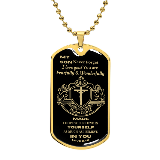 My Son | Believe In Yourself | Love Dad Cross (Luxury Military Style Dog Tag Necklace)