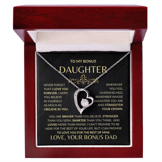 To My Bonus Daughter | NEVER FORGET | From Bonus Dad (Forever Love Necklace)