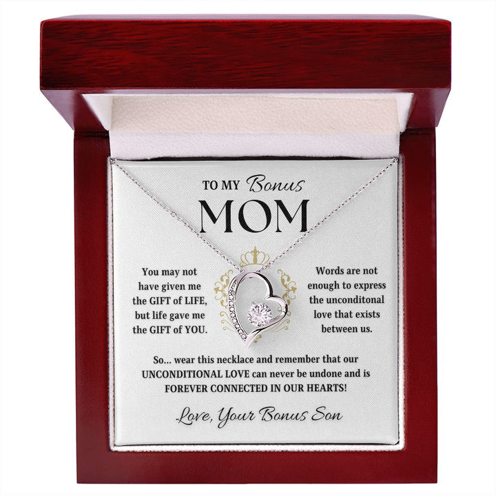 To My Bonus Mom | Forever Connected at Heart | From Bonus Son (Forever Love Necklace)
