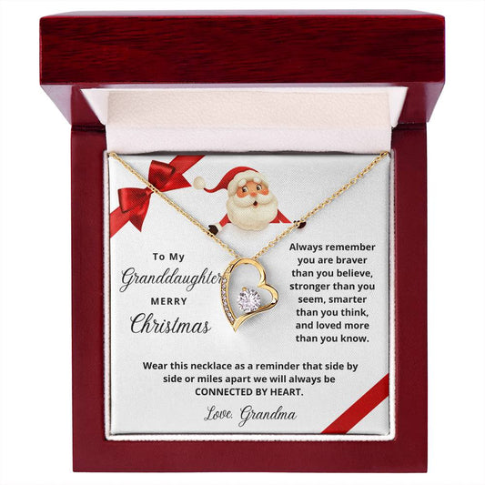 To My Granddaughter Merry Christmas | Always Connected by Heart | From Grandma (Forever Love Necklace)