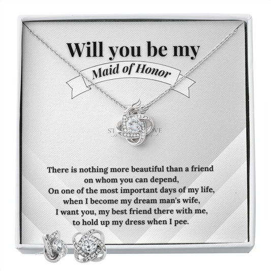 Will You Be My Maid of Honor | Wedding Collection (Love Knot Necklace & Earring Set)