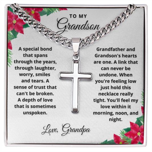 To Grandson | Depth of Love | Christmas Card From Grandfather (Artisan Cross Cuban Chain)