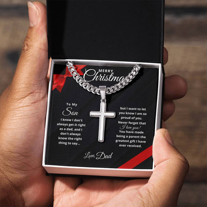 Merry Christmas Son | My Greatest Gift | Love Dad (Artisan Cross Cuban Chain)