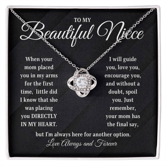 To My Beautiful Niece | DIRECTLY IN MY HEART | From Aunt or Uncle (Love Knot Necklace)