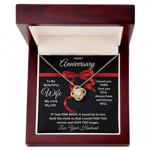 To My Beautiful Wife Happy Anniversary | My Love My Life | From Husband (Love Knot Necklace)