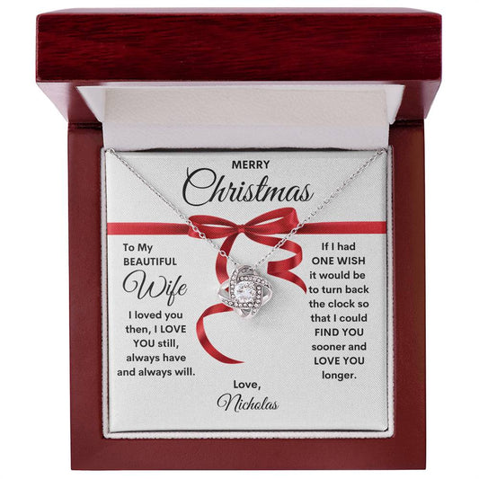 To My Beautiful Wife | Merry Christmas My Love | Personalized Signature Name (Love Knot Necklace)