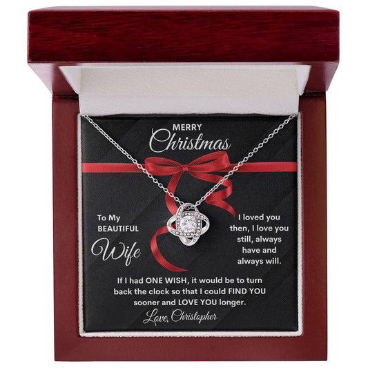 To My Beautiful Wife | Merry Christmas My Love | Personalized Signature Name (Love Knot Necklace)