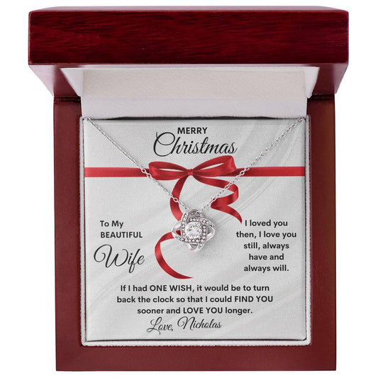 To My Beautiful Wife | Merry Christmas My Love | Personalize Signature Name (Love Knot Necklace)