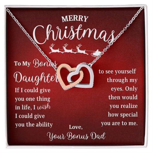 Merry Christmas To My Bonus Daughter | Wish | Love Your Bonus Dad (Interlocking Hearts)