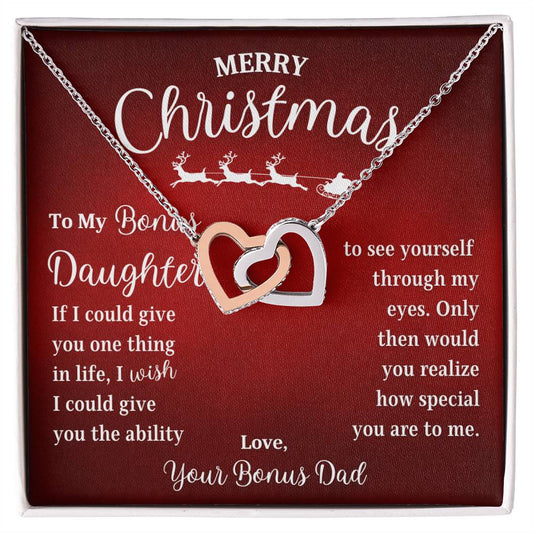 Merry Christmas To My Bonus Daughter | Wish | Love Your Bonus Dad (Interlocking Hearts)