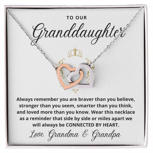 To Our Granddaughter | Always Connected by Heart | From Grandma and Grandpa (Interlocking Hearts)