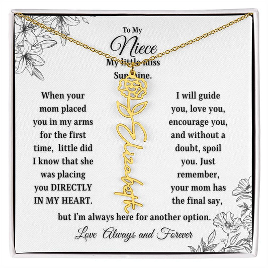 To My Niece | DIRECTLY IN MY HEART | From Aunt or Uncle (Flower Name Necklace)