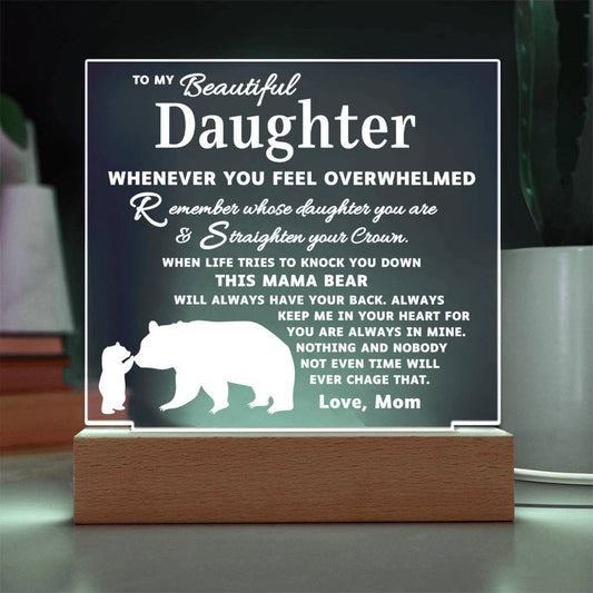 To My Daughter | Mom's Promise (Mama Bear Square Acrylic Plaque LED Light)