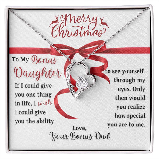 Merry Christmas To My Bonus Daughter | Wish | Love Your Bonus Dad (Forever Love Necklace)