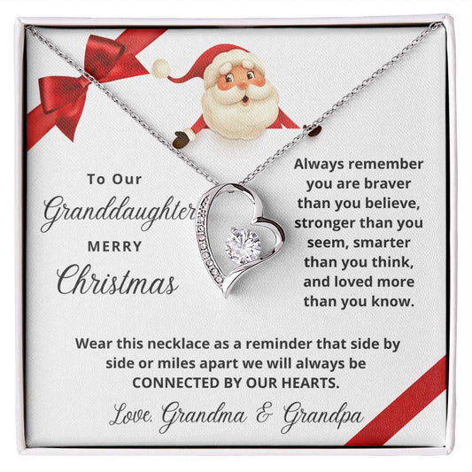 To Our Granddaughter Merry Christmas | Always Connected by Heart | From Grandma and Grandpa (Forever Love Necklace)