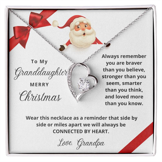 To My Granddaughter Merry Christmas | Always Connected by Heart | From Grandpa (Forever Love Necklace)