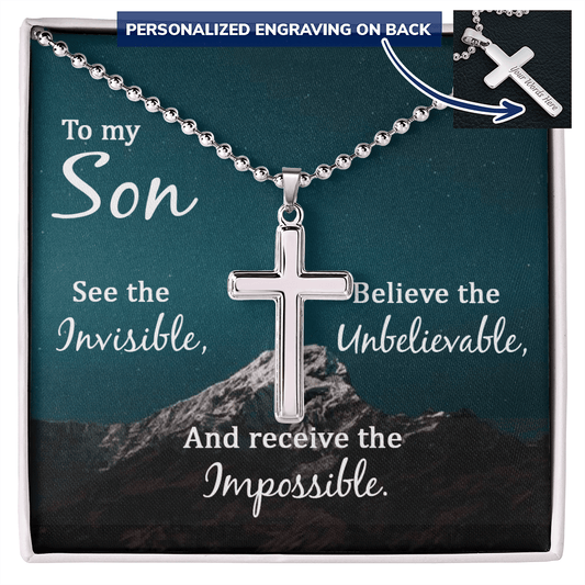 To My Son | See, Believe, Receive (Personalized Cross Necklace)