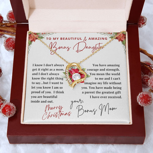To My Bonus Daughter | Merry Christmas My Greatest Gift | From Bonus Mom (Forever Love Necklace)