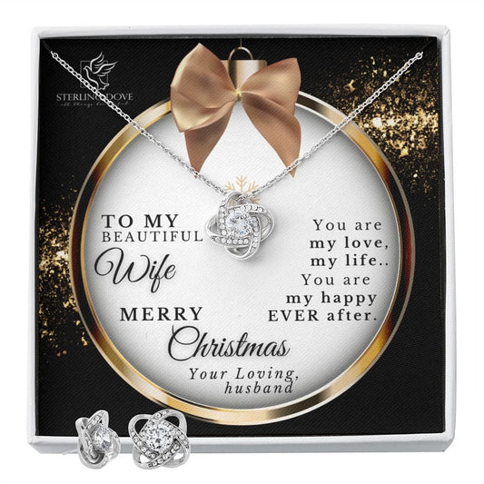To My Wife | Merry Christmas My Love (Love Knot Necklace and Earring Set)
