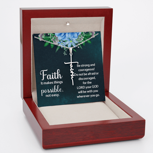 To My Daughter | Courageous Faith (Faith Script Cross Necklace)