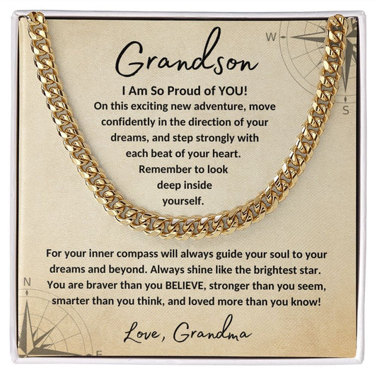 To My Grandson | Shine Like the Brightest Star | From Grandma (Cuban Chain)