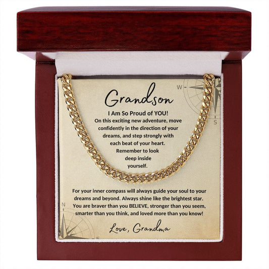 To My Grandson | Shine Like the Brightest Star | From Grandma (Cuban Chain)