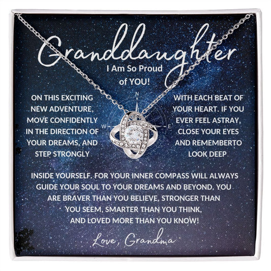 To Granddaughter | I Am So Proud Of You | Love Grandma (Love Knot Necklace)