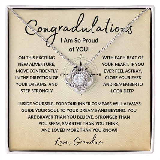 Congradulations to Granddaughter | Let Your Inner Compass Guide Your Soul | Love Grandma (Love Knot Necklace)