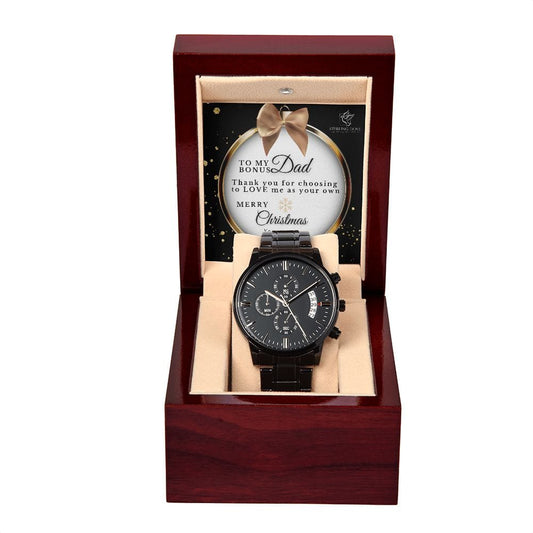 To My Bonus Dad |Merry Christmas Thank You For Choosing Love | From Bonus Son (Black Chronograph Watch)