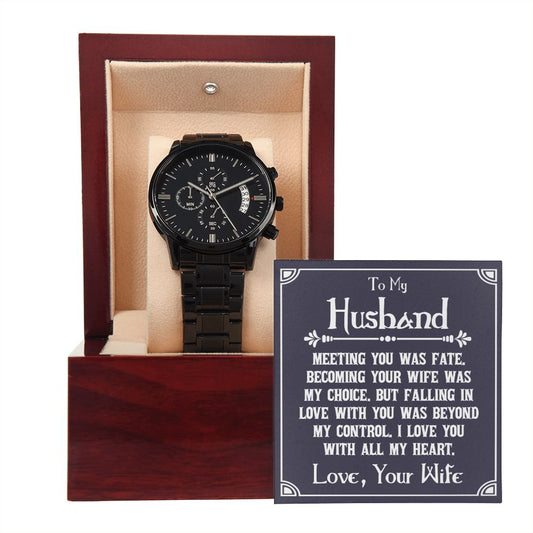 To My Husband | Beyond My Control | From Wife (Black Chronograph Watch)