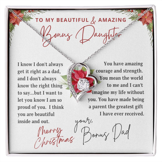 To My Bonus Daughter | Merry Christmas My Greatest Gift | From Bonus Dad (Forever Love Necklace)