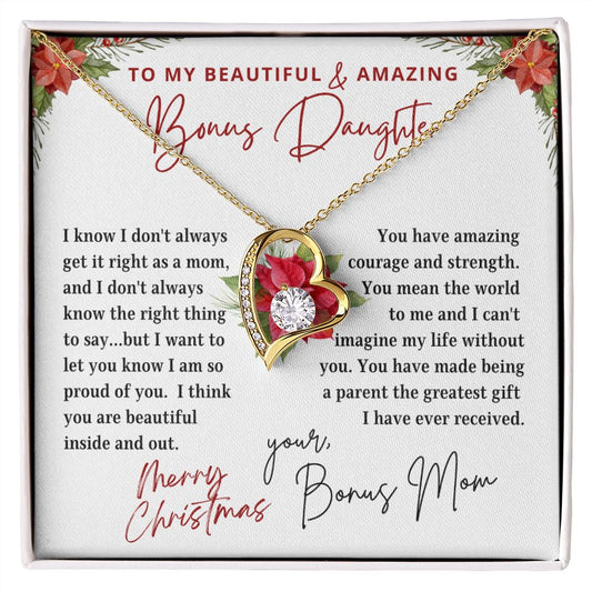 To My Bonus Daughter | Merry Christmas My Greatest Gift | From Bonus Mom (Forever Love Necklace)